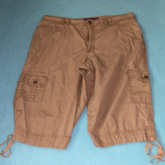 GLORIA VANDERBILT cargo cotton crop pants 9 pockets tan size 14 - Picture 2 of 15